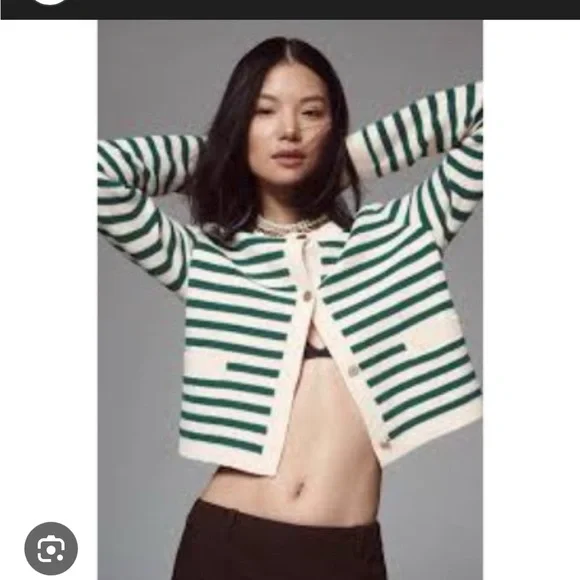 Anthropologie NVLT Green and White Striped Women's Cardigan - Picture 1 of 4